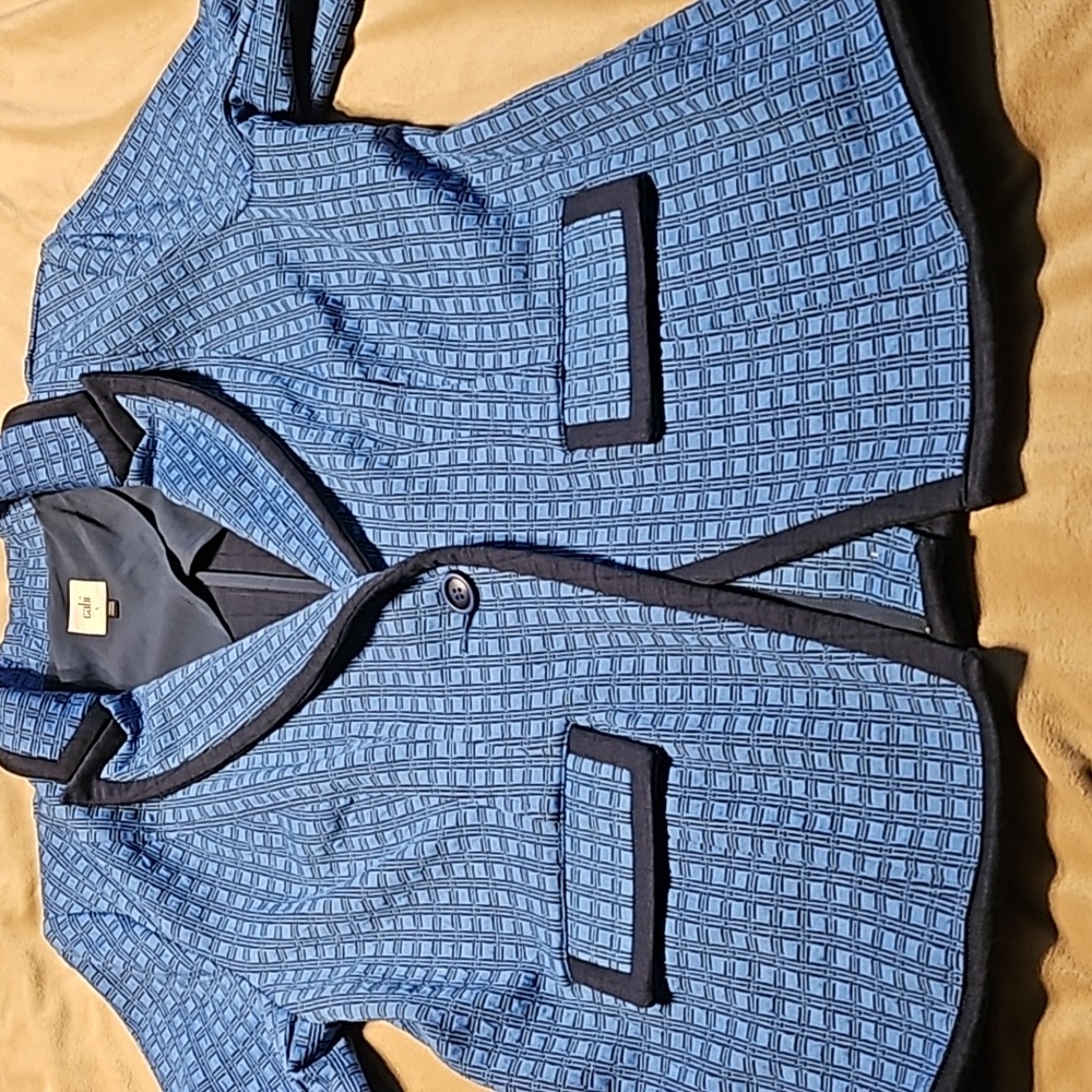 CAbi Blue Textured Blazer with Black Trim